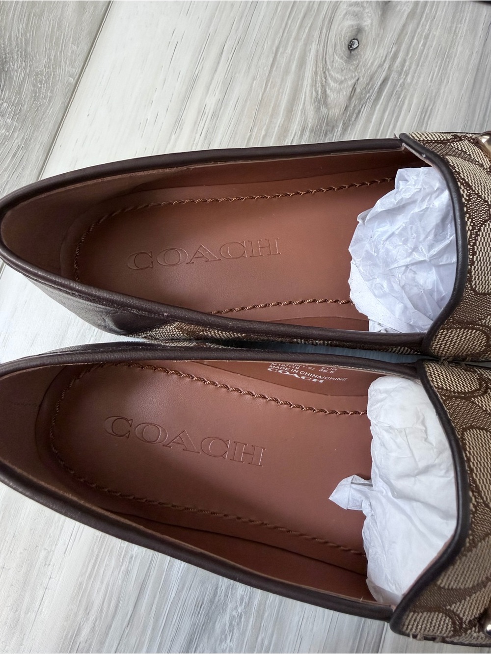 Coach Haley Signature Jacquard Loafers Khaki Mahogany Size 6 - Picture 6 of 13
